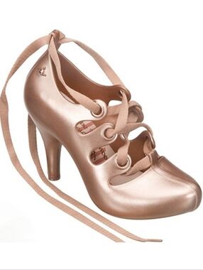 Vivienne Westwood x Melissa Anglomania lace-up heels Sz 8 US Metallic Rose Gold